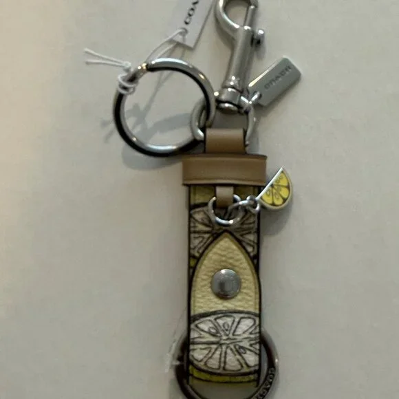 Coach Trigger Snap Bag Charm, Key chain/fob With Lemon Print, yellow, silver - Picture 3 of 13